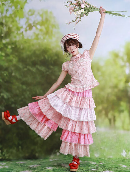 Pink Polka Dot Cake Skirt Pants【s0000016553】