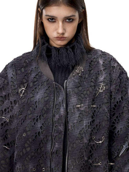 Black Metal Studded Cotton Suit【s0000015127】