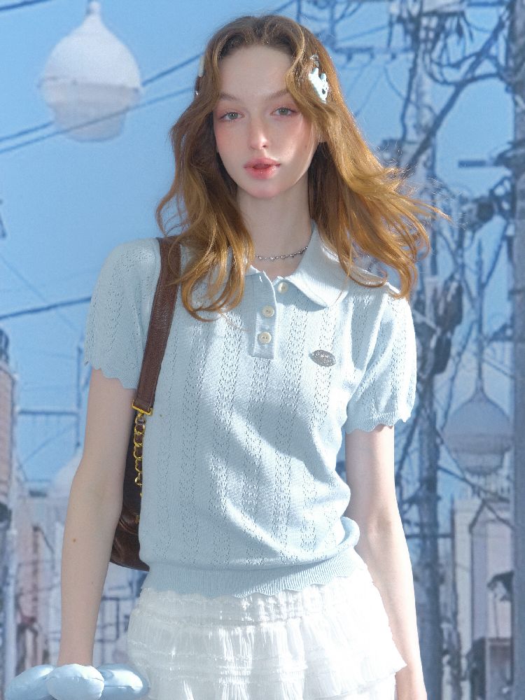 Doll Neck Knit Short Sleeve T-shirt【s0000012235】