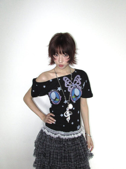Butterfly Star Comic Eye Short Top【s0000018658】