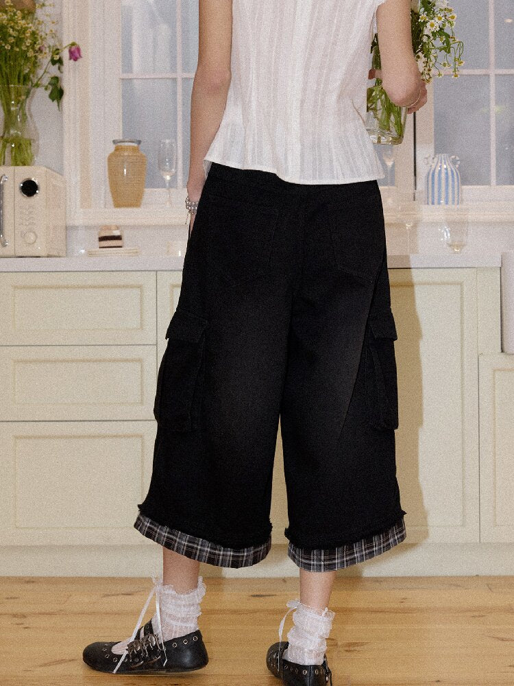 Spliced Plaid Diamond Wide Jeans【s0000016659】