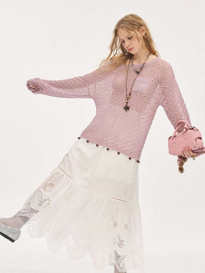 Diagonal Openwork Beaded Knitwear【s0000015405】