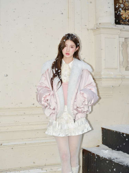 Glossy Satin Fleece Down Jacket【s0000015047】