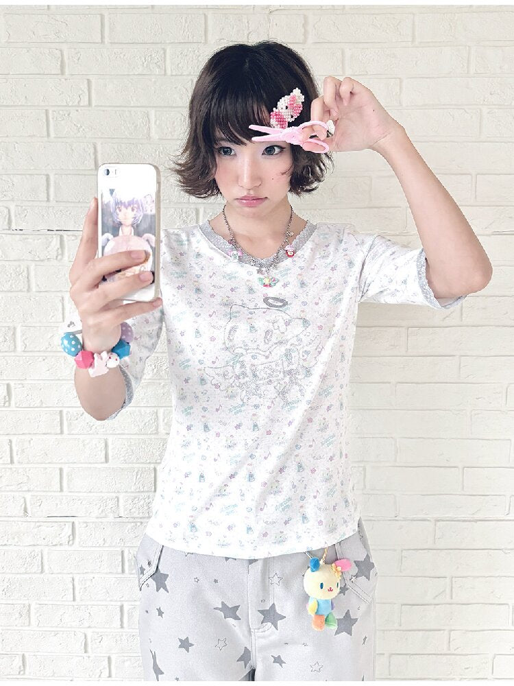 Floral V-Neck Mid-Sleeve Tee【s0000017133】