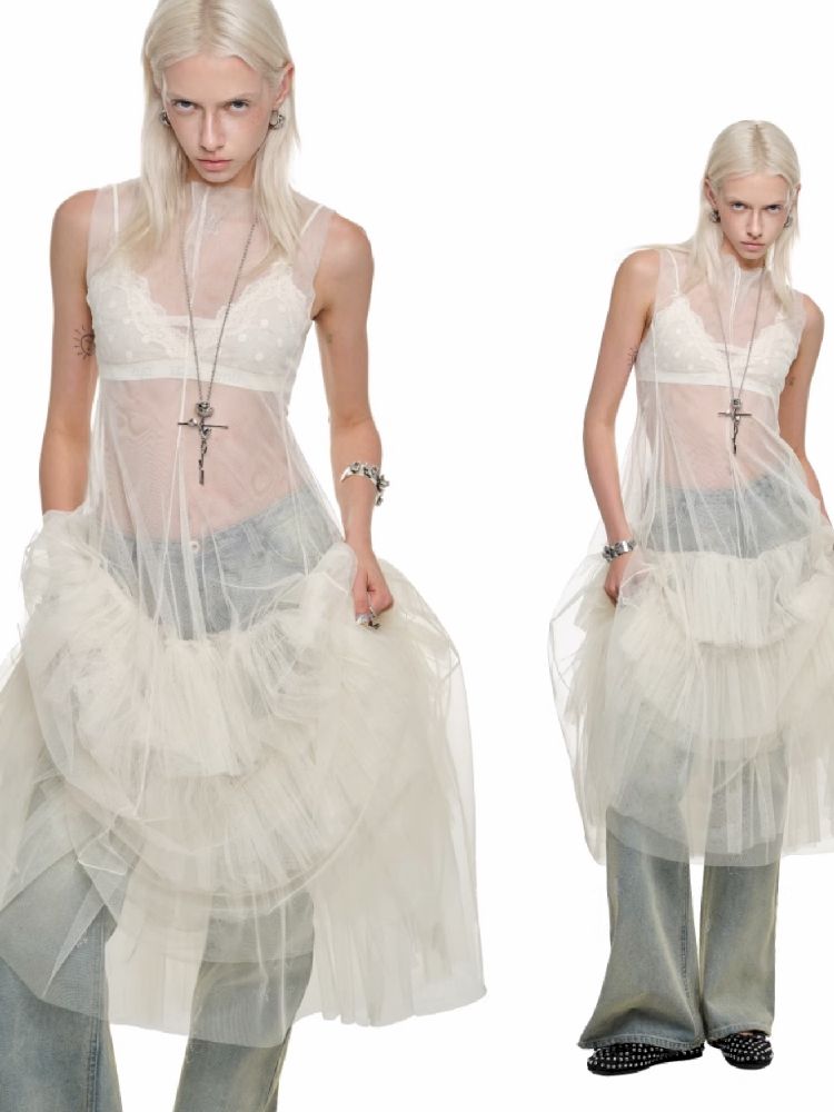 Mesh Sheer Layered Sleeveless Dress【s0000011564】