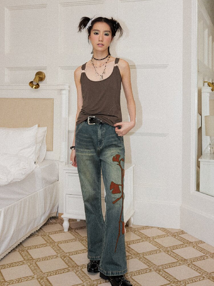 Ginkgo Embroidered Denim Bootcut【s0000016651】