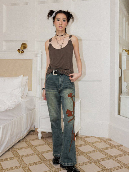 Ginkgo Embroidered Denim Bootcut【s0000016651】