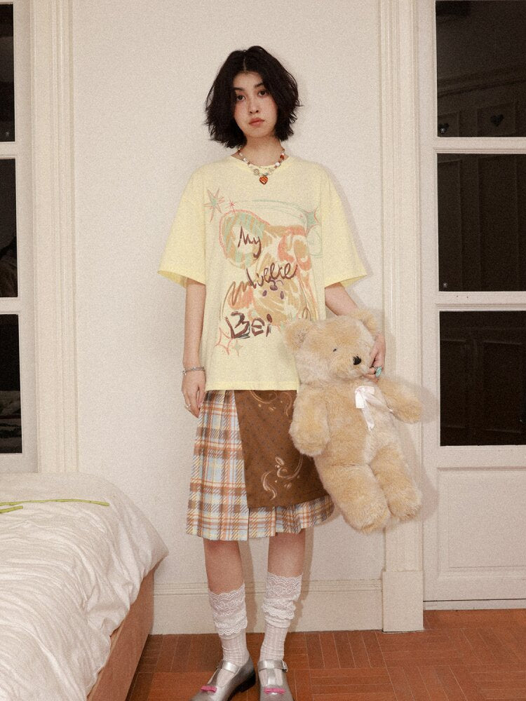 Plaid Flower Pleated Spliced Skirt【s0000015465】