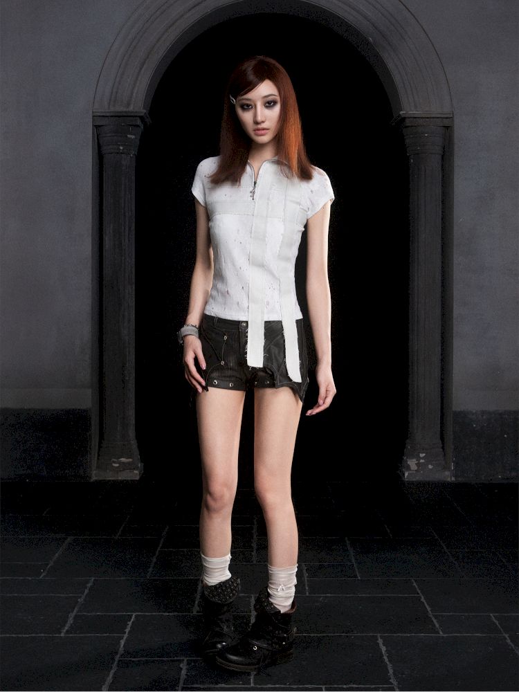 Double cross lapel short sleeve tops【s0000012310】