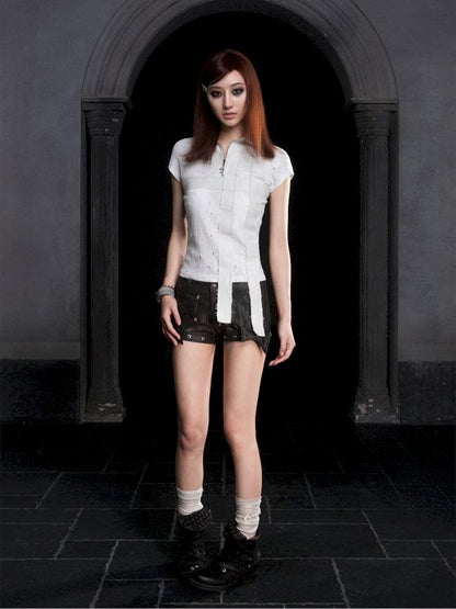 Double cross lapel short sleeve tops【s0000012310】