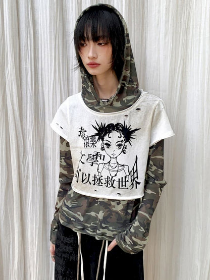 Save the world camouflage hooded T【s0000012427】