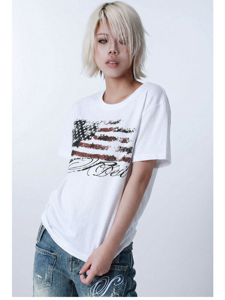 Star Flag Vintage Print T-shirt【s0000016626】