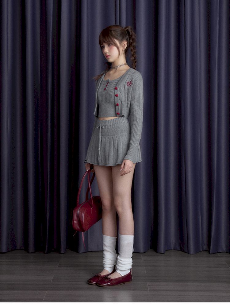 Knitted camisole cardigan skirt set【s0000010119】