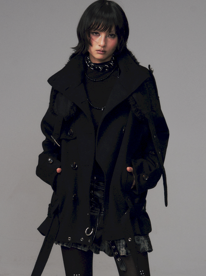 Dark Wool Double-Breasted Coat【s0000014451】