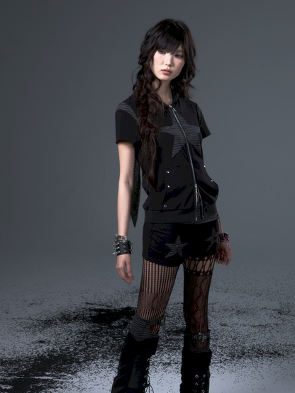 Stars Rabbit Ears Hooded Double Zipper Cardigan【s0000012442】