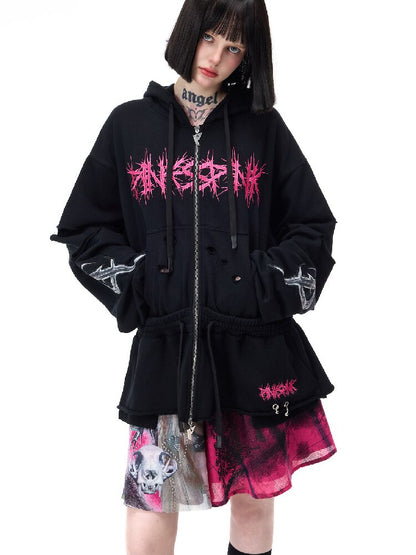 Riveted Hole Design Hooded Sweatshirt【s0000017728】