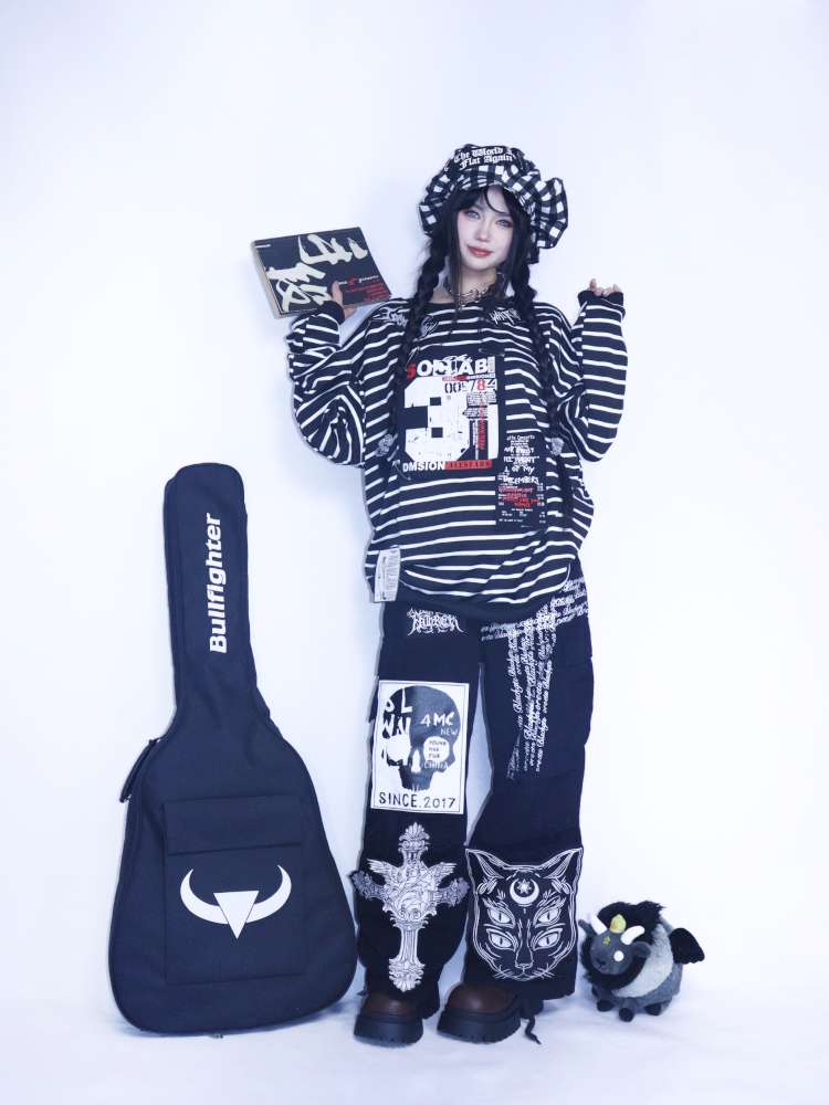 Y2K Punk Print Wide-Leg Jeans【s0000014627】