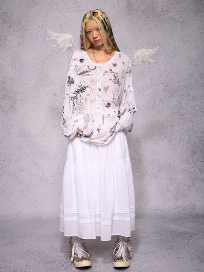 Manuscript Print Long Sleeve【s0000019143】