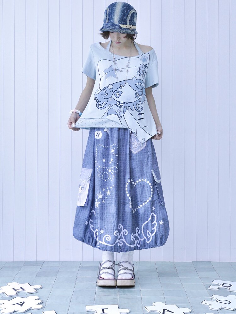 Faux Linen Polka Dot A-Line Skirt【s0000017131】