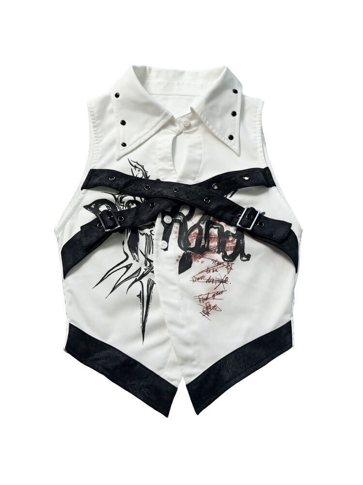 Punk Print Splicing Sleeveless【s0000016719】