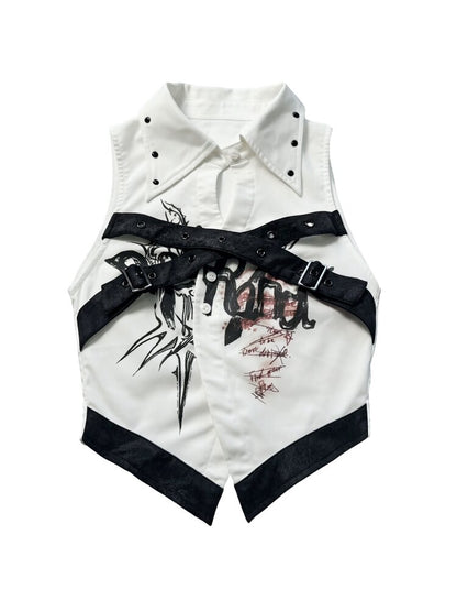 Punk Print Splicing Sleeveless【s0000016719】