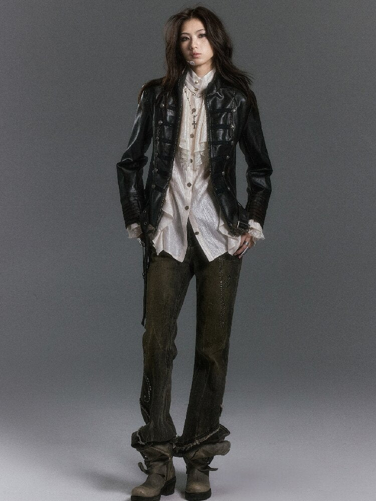 Riveted Distressed Dirty Dye Denim Pants【s0000019246】