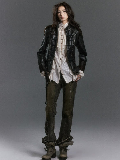 Riveted Distressed Dirty Dye Denim Pants【s0000019246】
