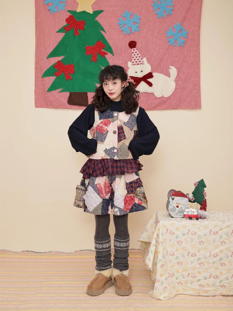 Christmas-inspired vest and half-skirt set【s0000011197】