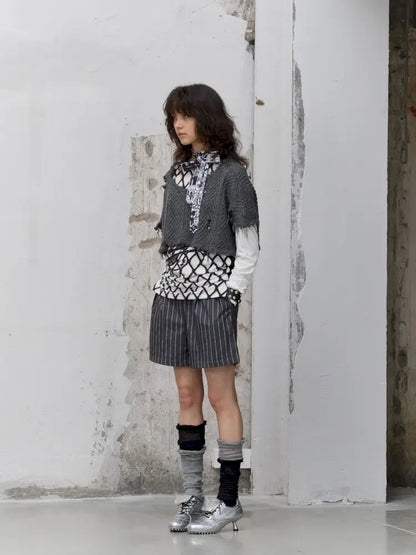 Loose-Fit Vertical-Stripe Suit Shorts【s0000014210】