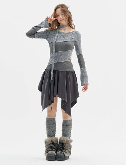 Splicing Collar Long Sleeve T-Shirt【s0000011518】