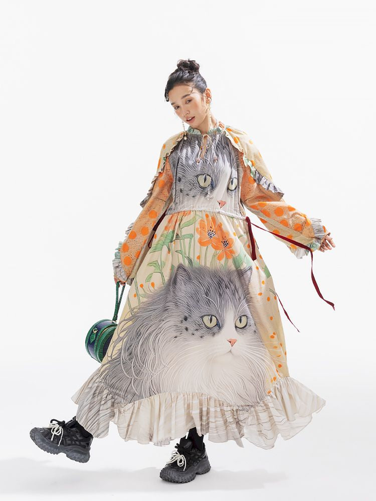 인쇄 된 길고 느슨한 드레스 [S0000011312]