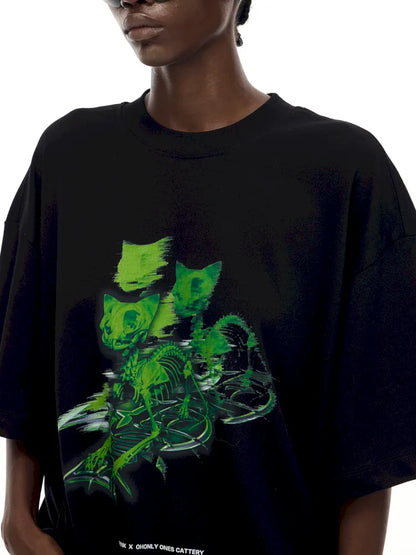 Cat Skeleton Space Capsule Print T-Shirt【s0000014017】