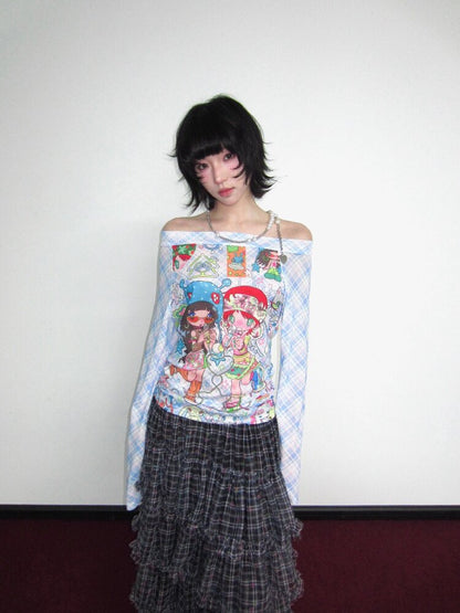 Check Stretch Mesh Long Sleeve Top【s0000018654】