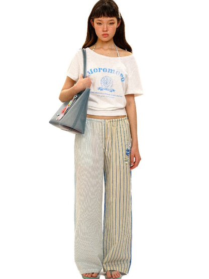 College Emblem Off Shoulder T Shirt【s0000017443】