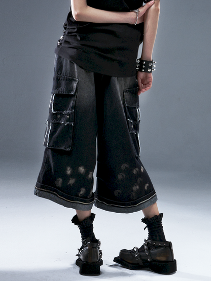 Denim Ripped Knee-Length Pants【s0000012942】