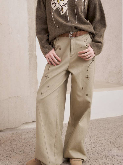 Imitation hot diamond straight loose trousers【s0000014385】