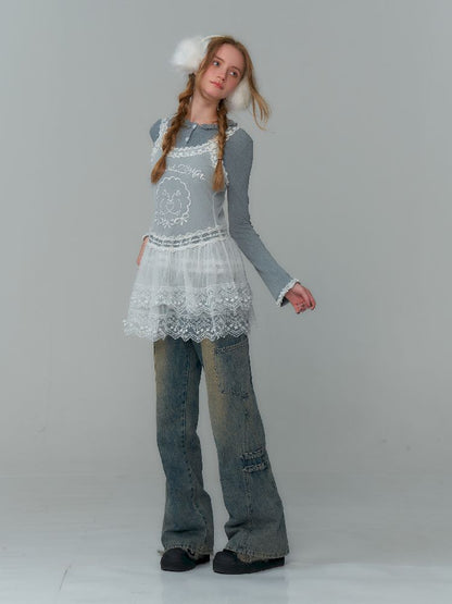 Mesh Sheer Lace Bottom Dress【s0000011503】