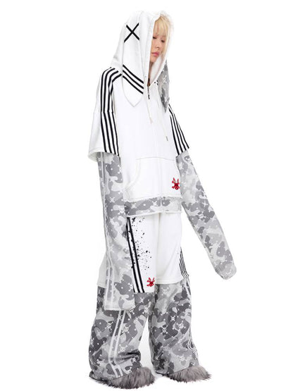 Skull Print Puff Sleeve Rabbit Ear Hoodie Jacket【s0000014419】