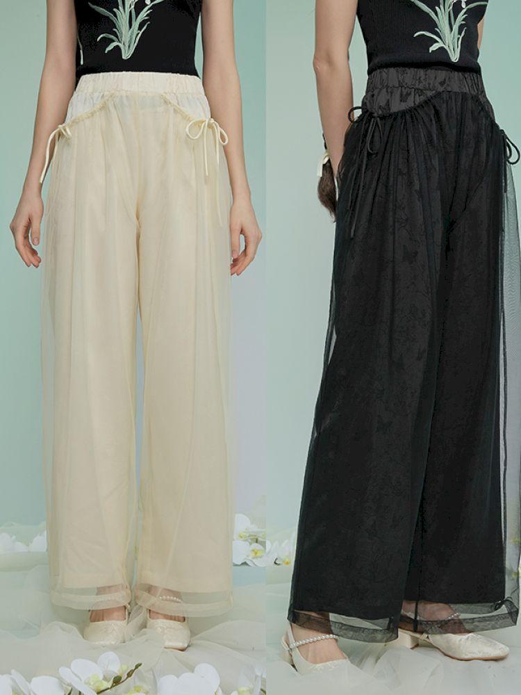 Jacquard mesh double wide-leg pants【s0000013595】