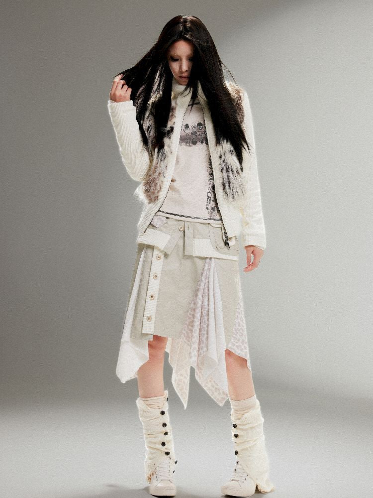 Knit Splicing Eco-Fur Slim Jacket【s0000011251】