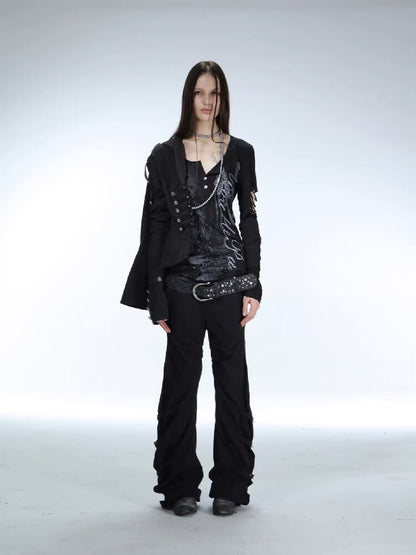 Long Sleeved Ripped Punk Print Tee【s0000015912】