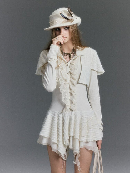 Plush Knit Lace Ruffle Irregular Dress【s0000019244】