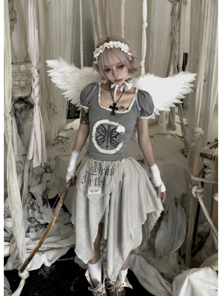 Bubble Sleeve Short Sleeve T-Shirt【s0000013525】