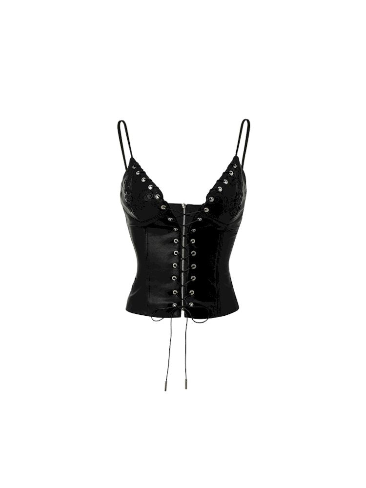 Lace up leather thin Shoulder Camisole Vest【s0000009863】