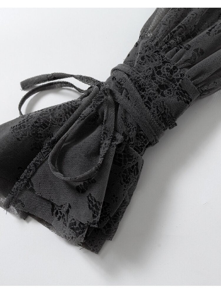 Ruffled Flocked Lace Stand Shirt【s0000016208】