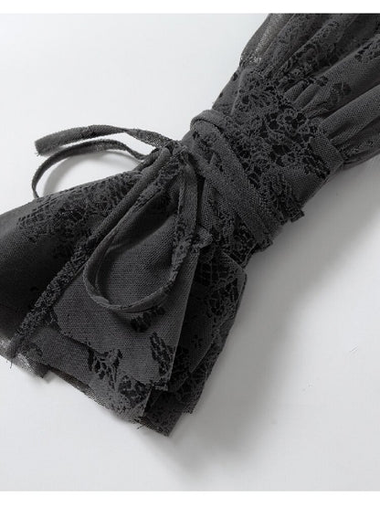 Ruffled Flocked Lace Stand Shirt【s0000016208】