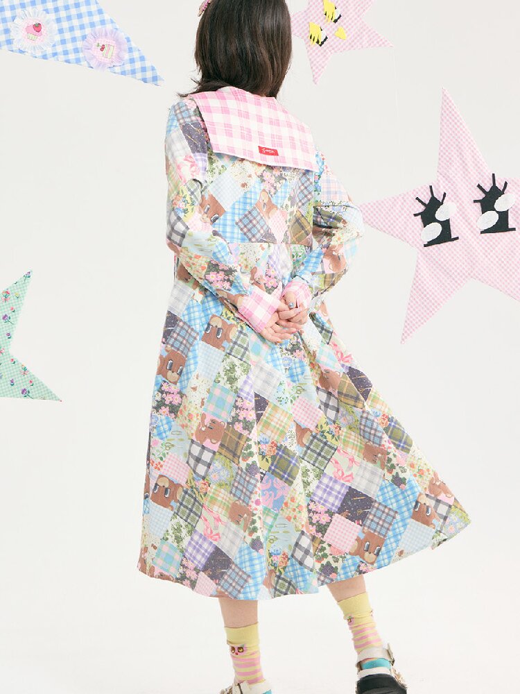 Vintage Bear Floral Navy Collar Dress【s0000018727】