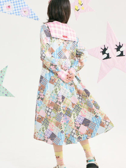 Vintage Bear Floral Navy Collar Dress【s0000018727】