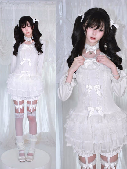 Multi-Layer Lace Bow Long Sleeve Shirt【s0000018533】