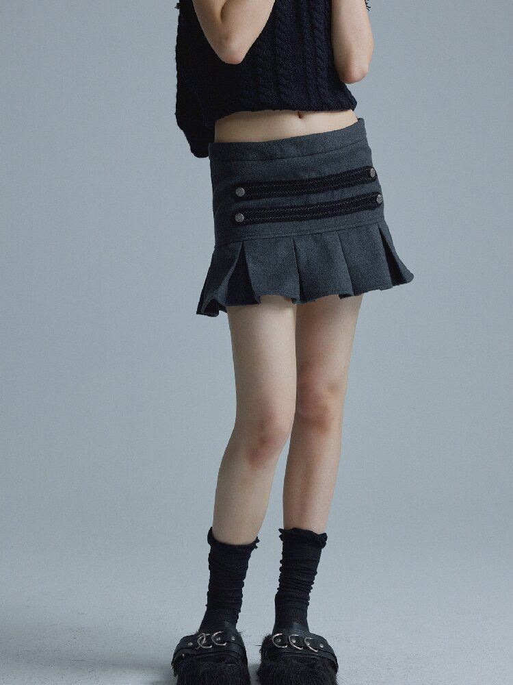 Gray Pleated Napoleon Mini Skirt【s0000018555】